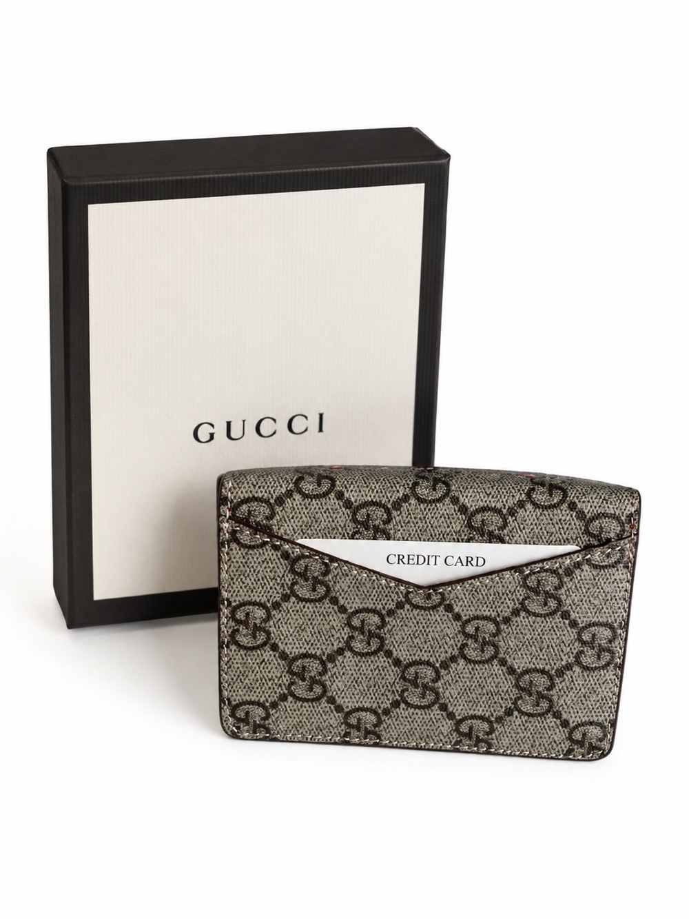 🆕 Unisex GG Supreme Card Holder Wallet Beige Ebony Canvas 🆕